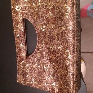 Vintage and Nwot The limited tan, brown, beige with gold sequin clutch purse